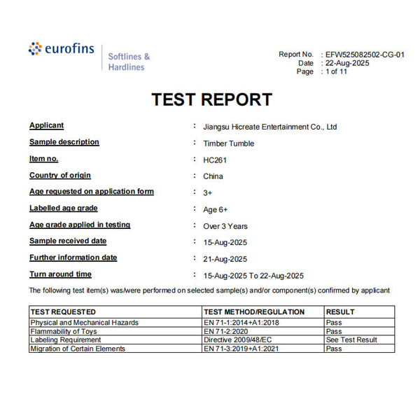 HC261 Jenga Game EN71 Test Report HC261 Jenga Game EN71 Test Report