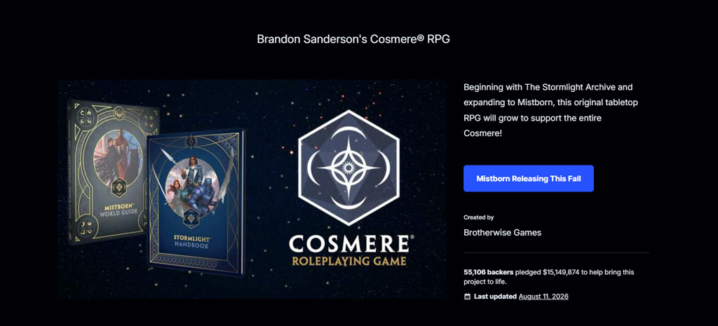 Brandon Sanderson’s Cosmere® RPG on Kickstarter Campaign