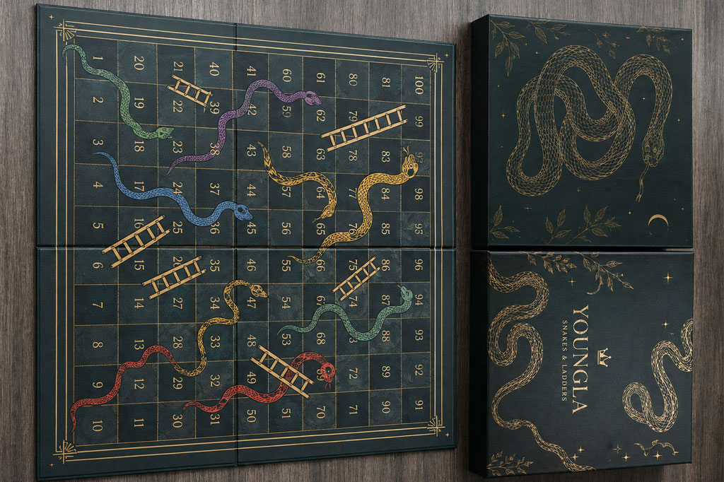 Custom Snakes and Ladders Game with Metal Pieces